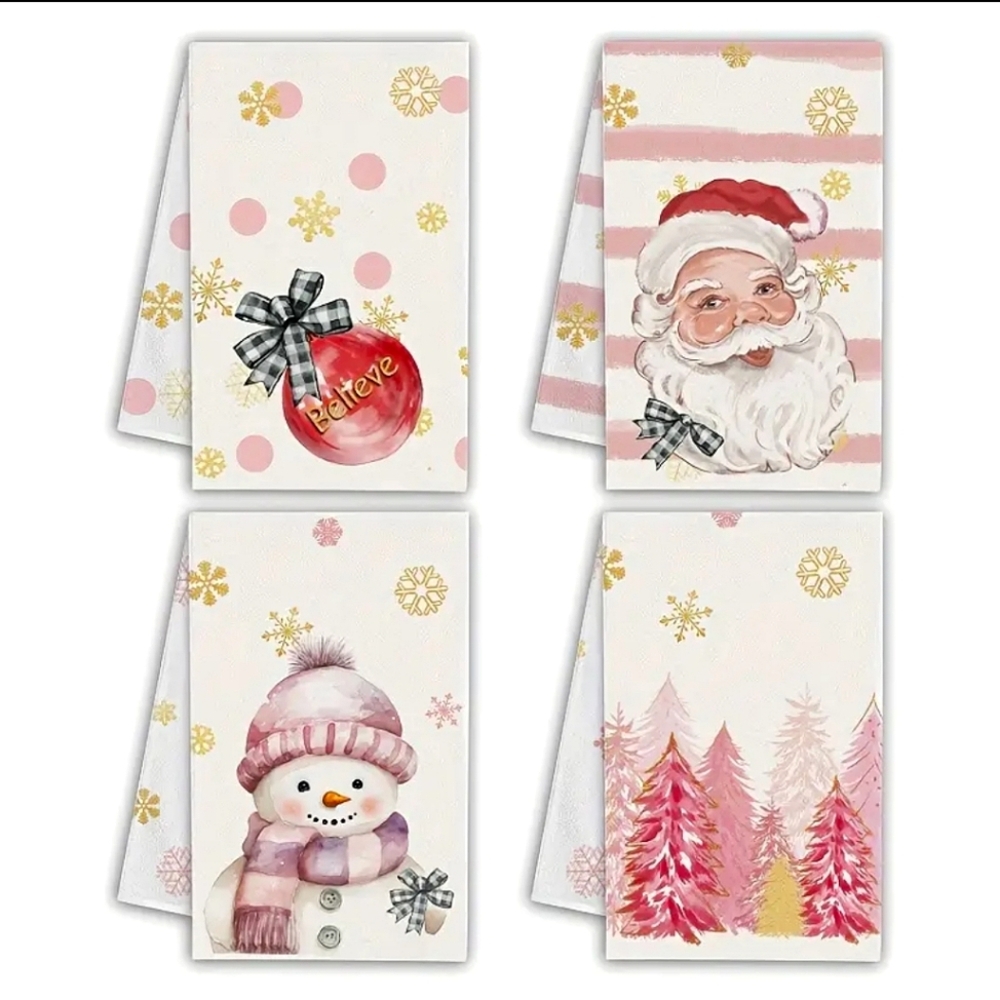 Christmas/Winter Kitchen Hand Towels,Santa Snowman Tree Holiday Dish Towel Set